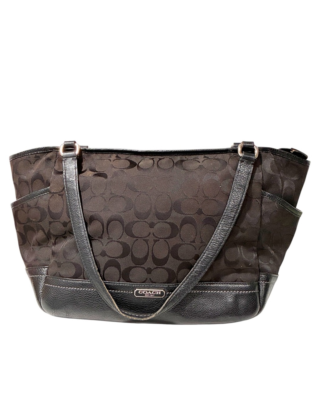 Coach Signature Park Carrie Vintage Tote Bag Black Monogram Canvas